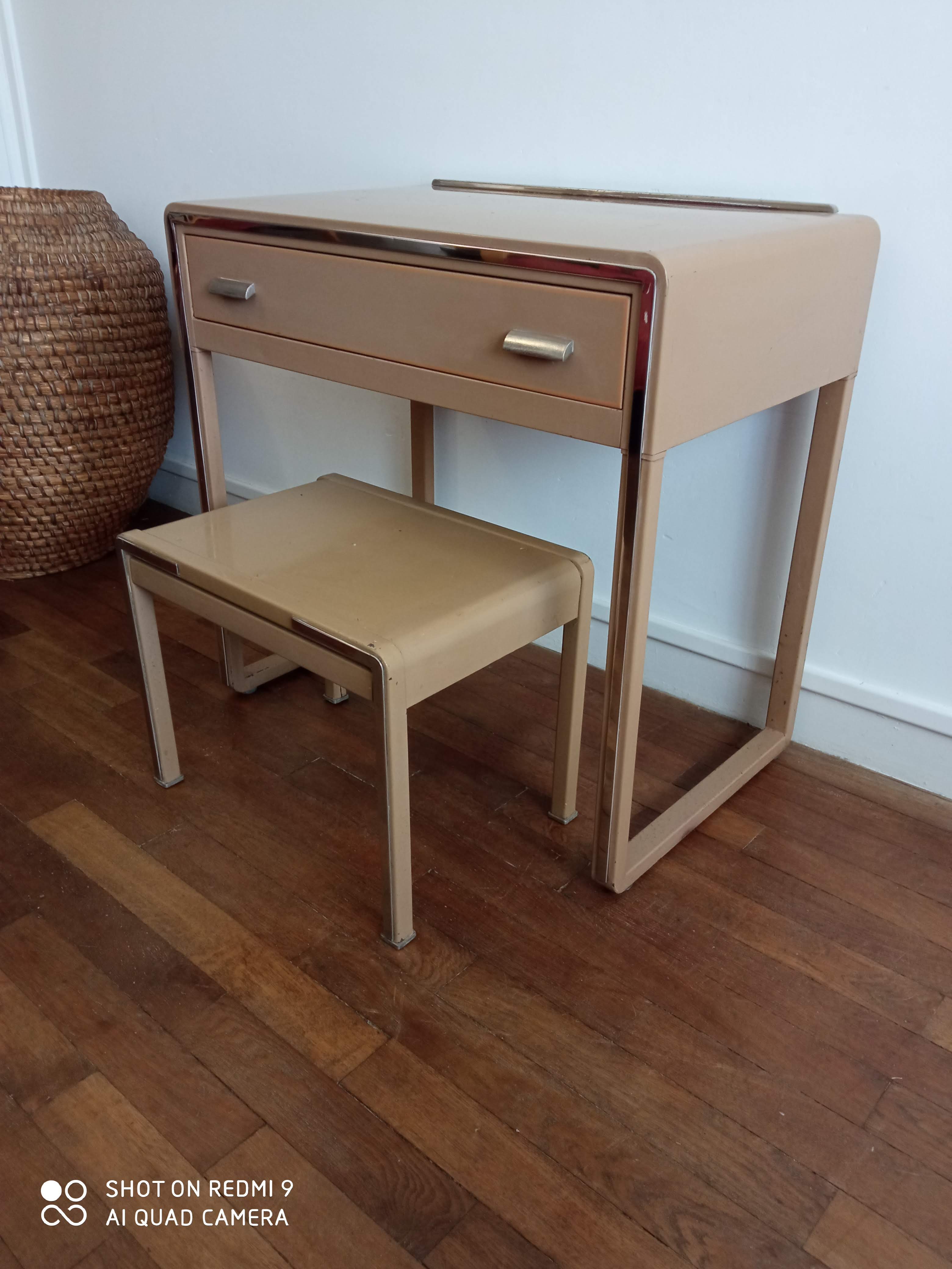 Vintage metal desk/ hairdresser and stool