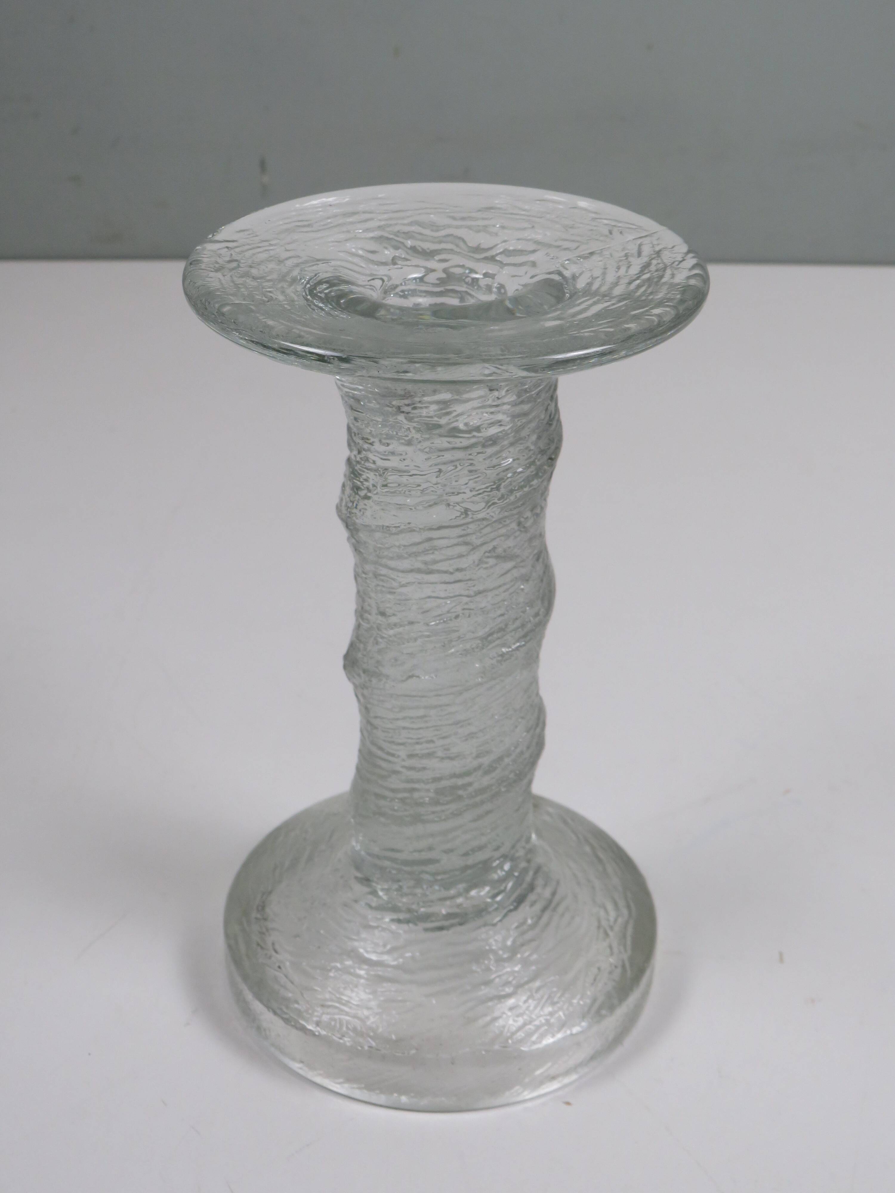Scandinavian glass candlestick "ice glass" – Finnish design – 1960s