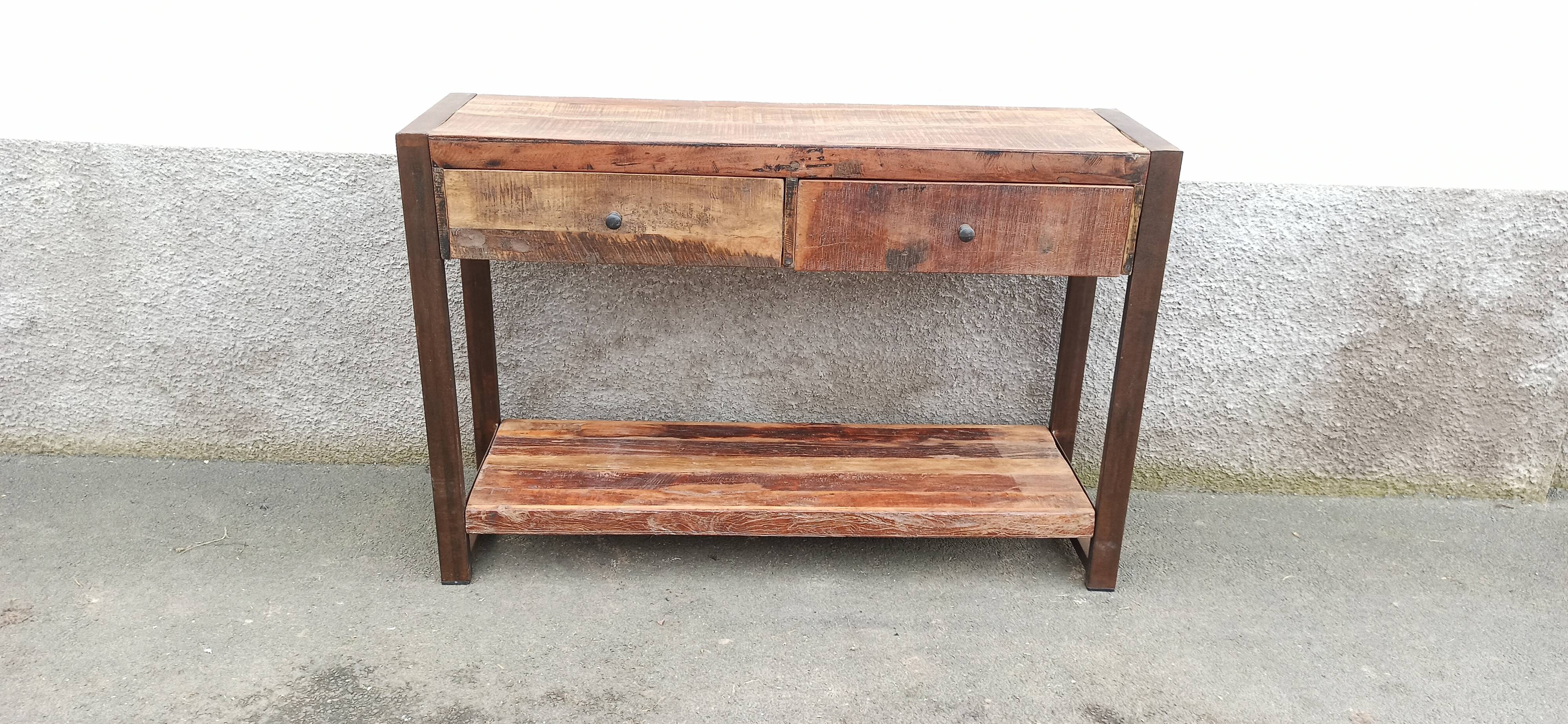 Console 2 drawers in old wood