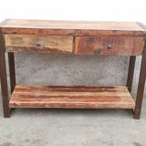 Console 2 tiroirs en bois ancien