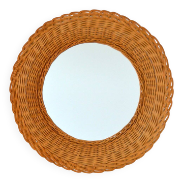 Vintage 1960s woven rattan mirror