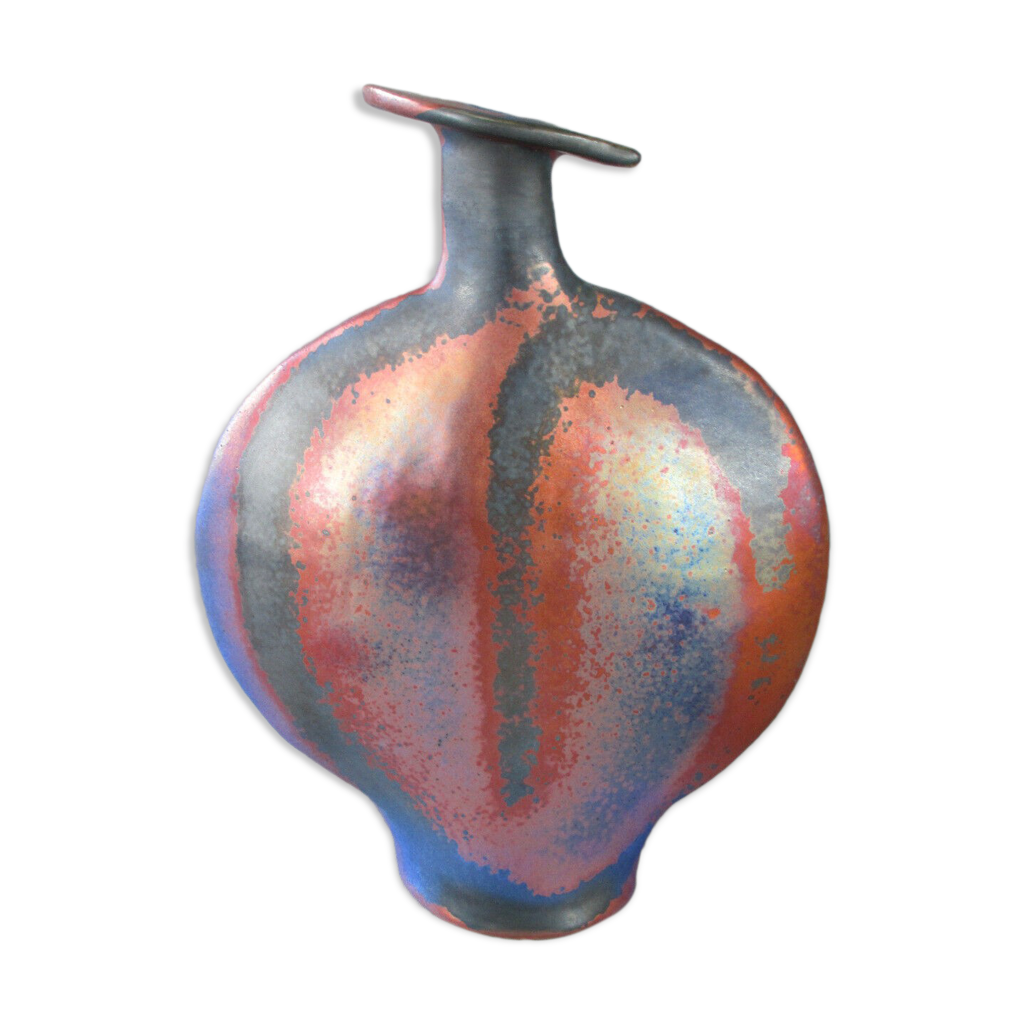 Vase plat grès irisé signé Selency