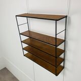 60s wall-mounted string shelf, wood and metal