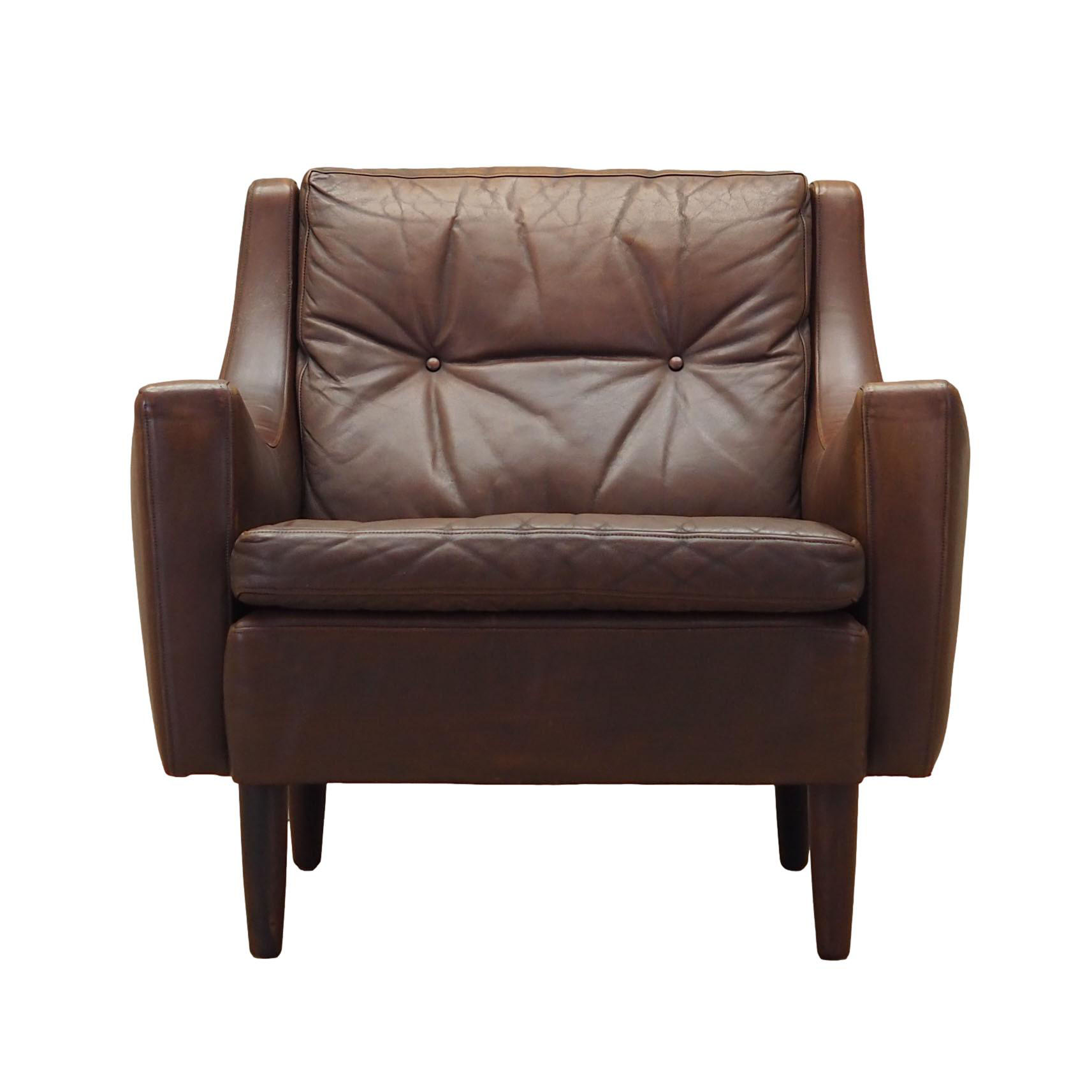 Brown leather armchair, Danish design, 1960s, designer: Edmund Jørgensen