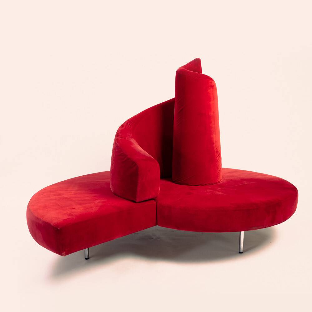 Red velvet Tatlin Sofa by Edra Italy