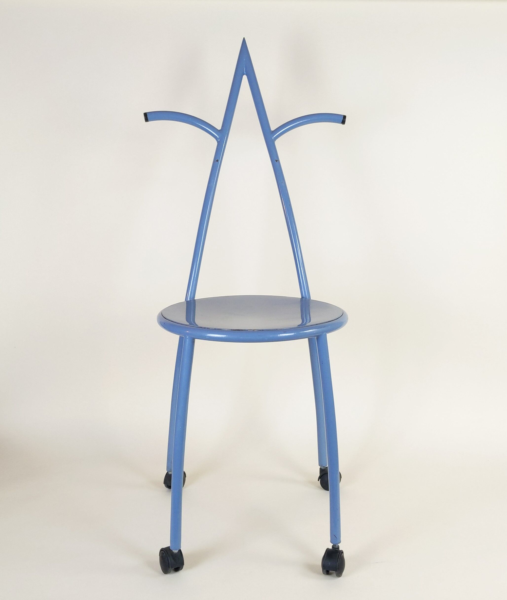 Postmodern memphis style blue enamel pointed chair