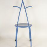 Postmodern memphis style blue enamel pointed chair