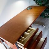 Ordo desk, teak, 1970, chrome cantilever footing