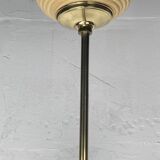 Telescopic brass and pencil reed rattan bamboo hanging pendant lamp, Italy 1970s