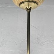 Telescopic brass and pencil reed rattan bamboo hanging pendant lamp, Italy 1970s