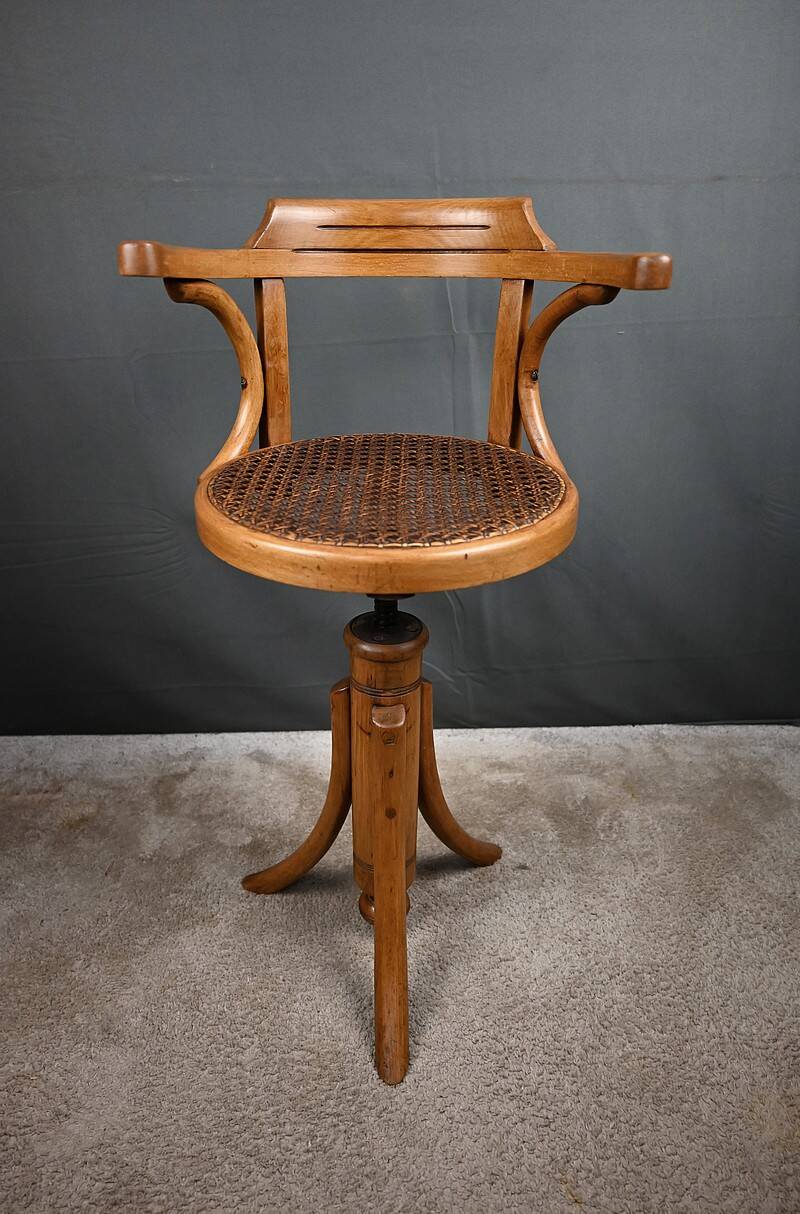Swivel Chair for Children in Stained Beech, Thonet Style – Early 20th Century