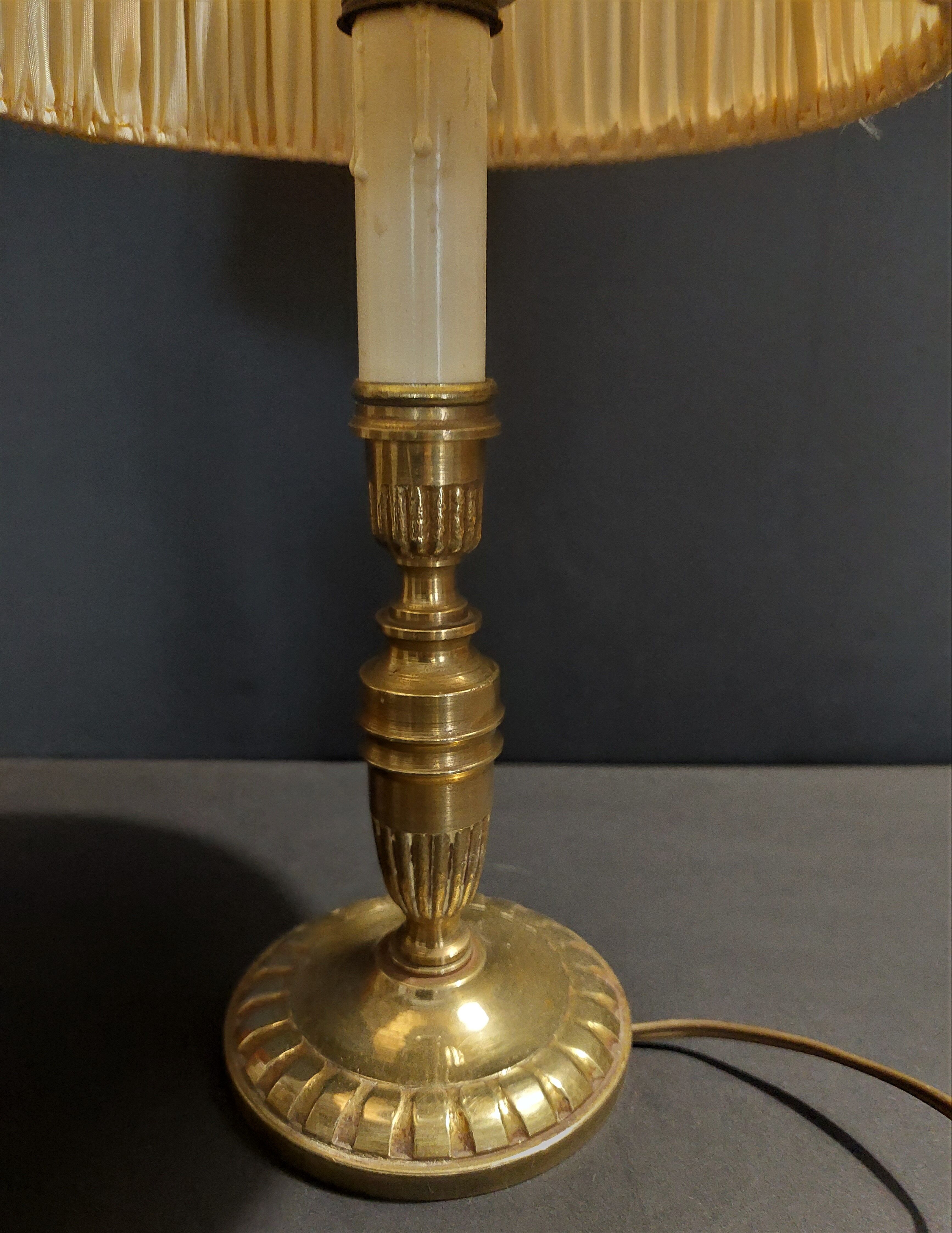 Vintage bedside table lamp brass lampshade pleated silk