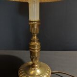 Vintage bedside table lamp brass lampshade pleated silk