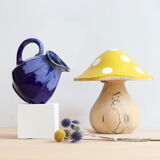 Pichet art déco en grès flammé bleu signé Alpho