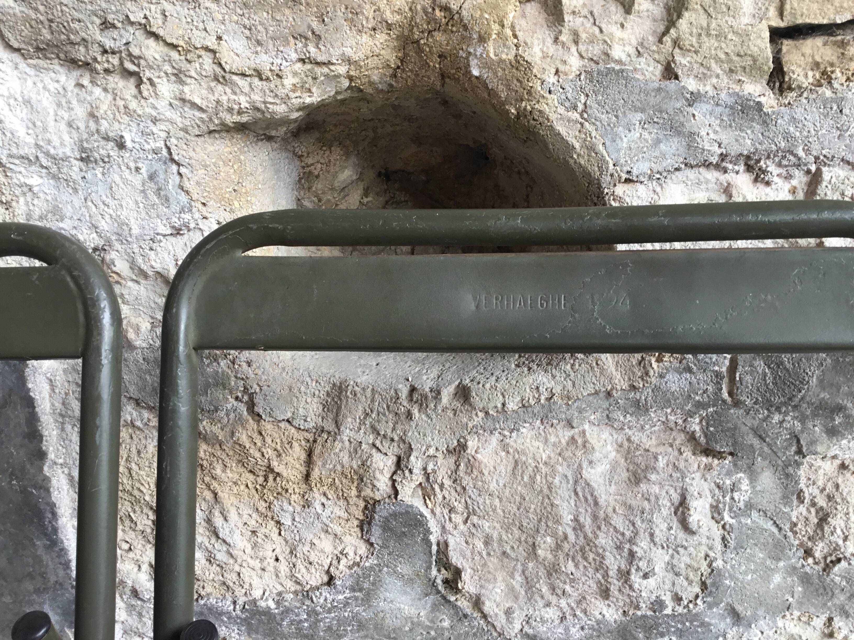 Set of 4 folding military chairs stamped Verhaeghe