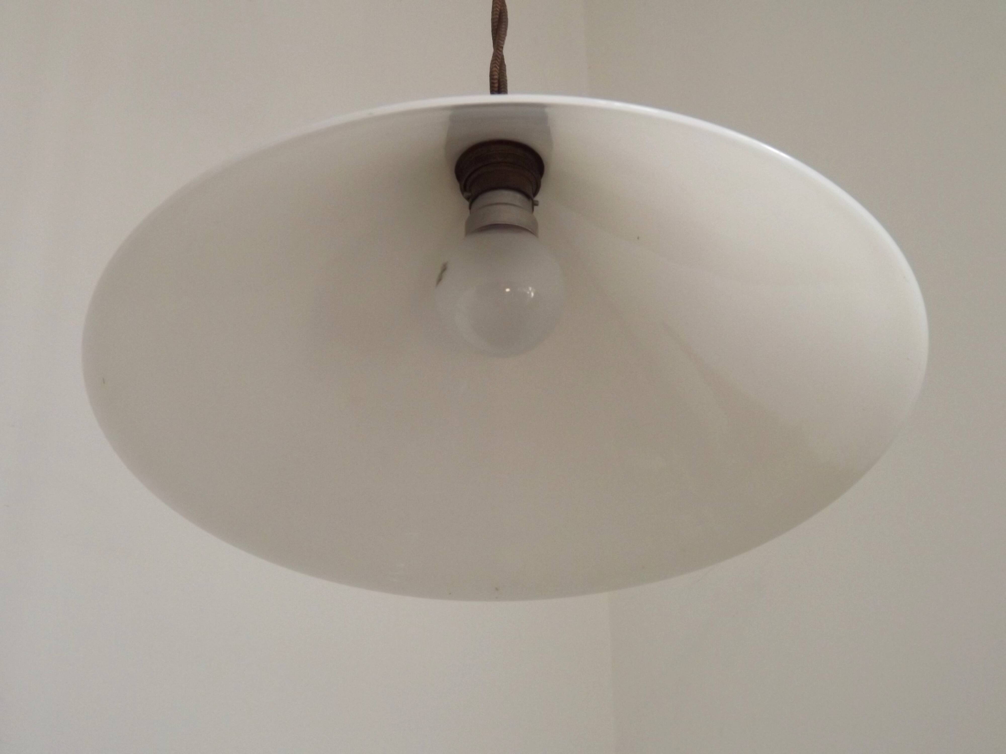 Vintage French Rise & Fall Counterbalance Ceiling Light Opaline Glass Shade