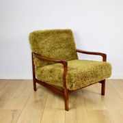 Wooden vintage brown armchair Khaki / Olive long hair Fox by Z. Bączyk - 2 pieces available