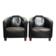 Set of two black vintage cowhide aviator design armchairs