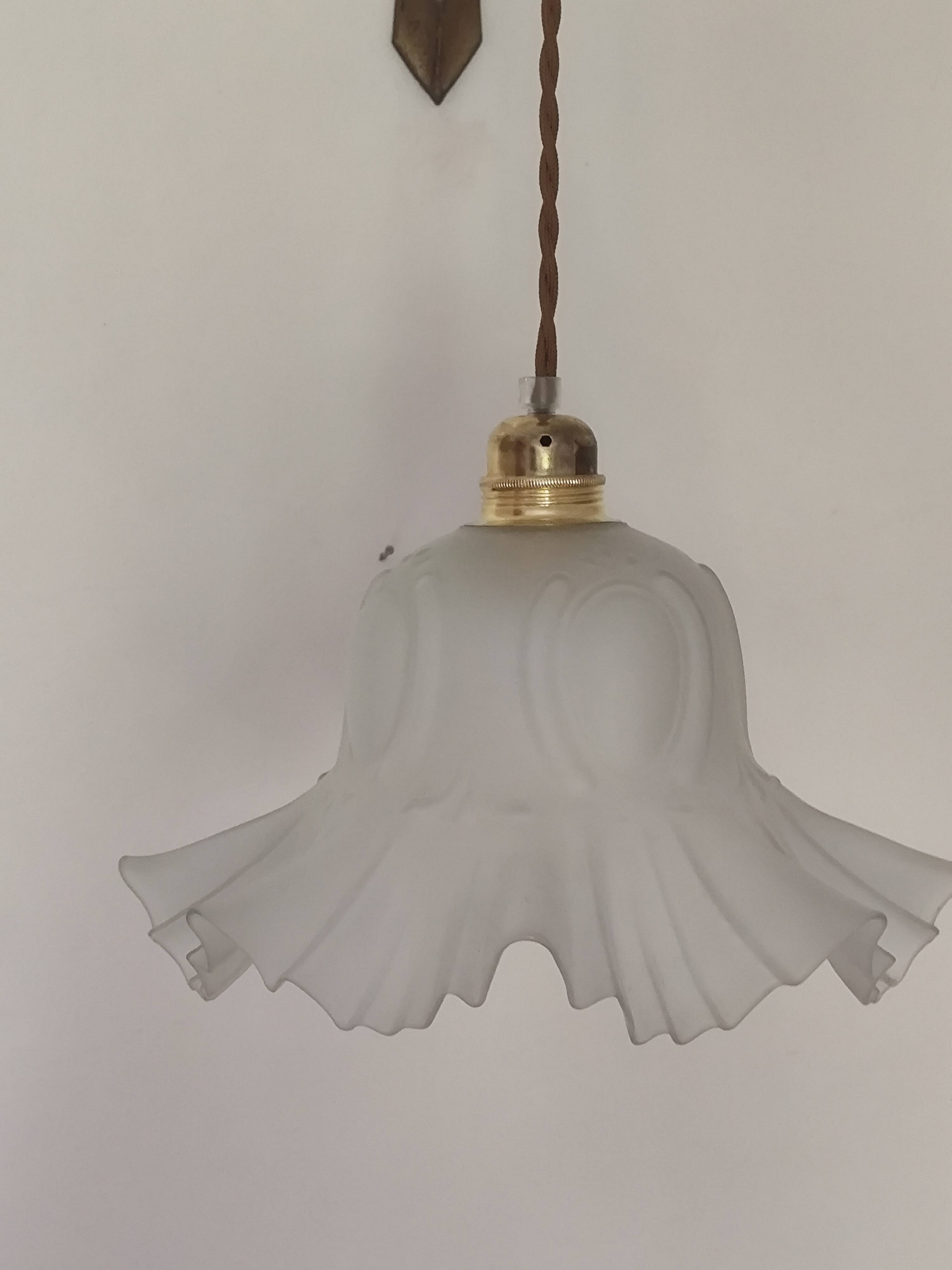 Pendant light with old glass tulip