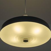 Large Mid Century suspension lamp with lacquered metal and engraved opaline glass from 1960.