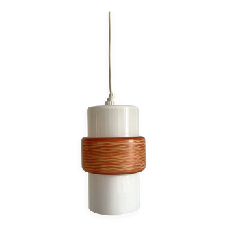 Sputnik pendant light, dark orange ring on white tube