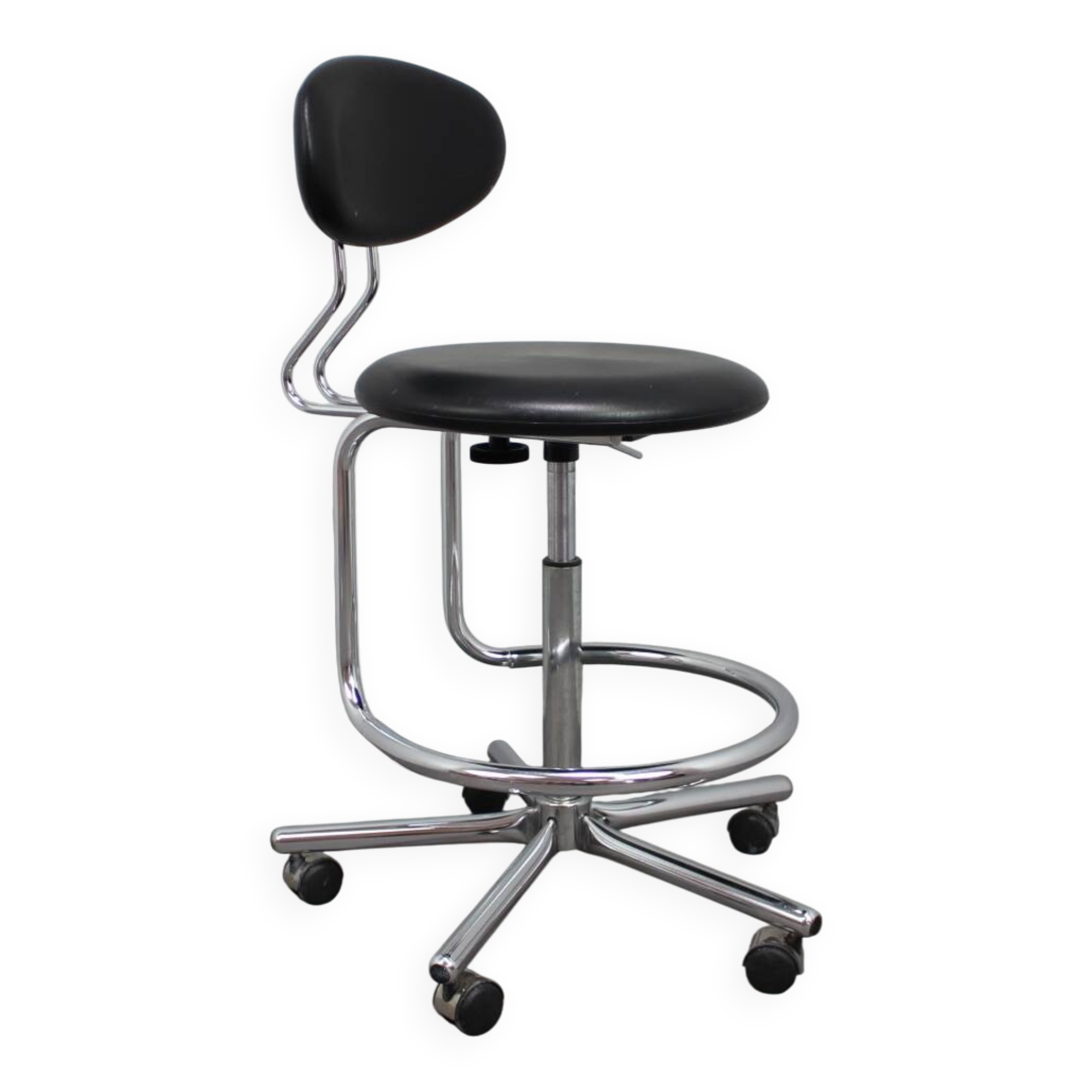 Adjustable chrome office chair on wheels, Czechoslovakia, 1980s