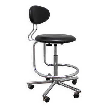Adjustable chrome office chair on wheels, Czechoslovakia, 1980s