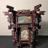 Carved wooden lantern and painted glass - China, Late 19th century