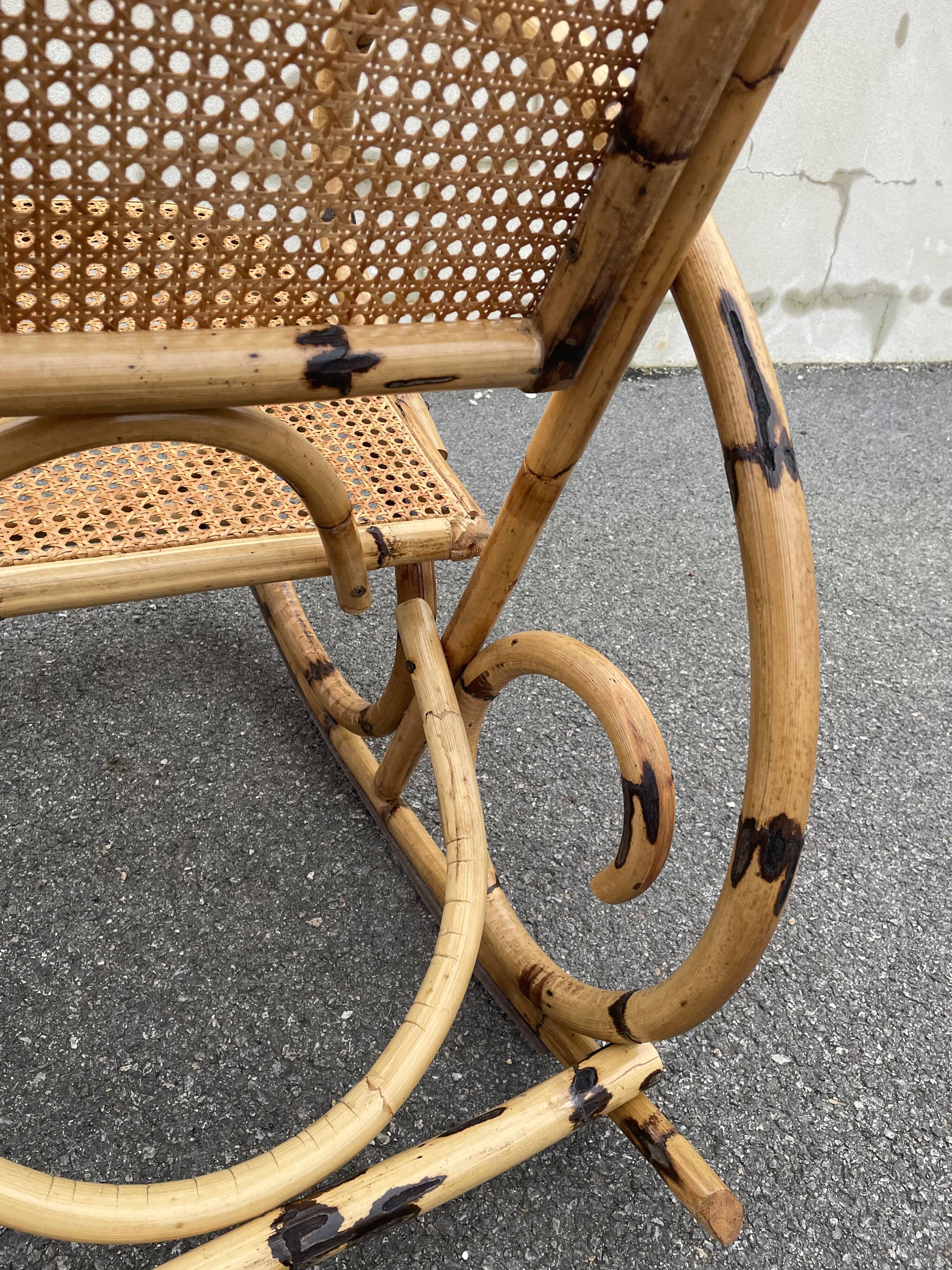 Rattan and cane rocking chair