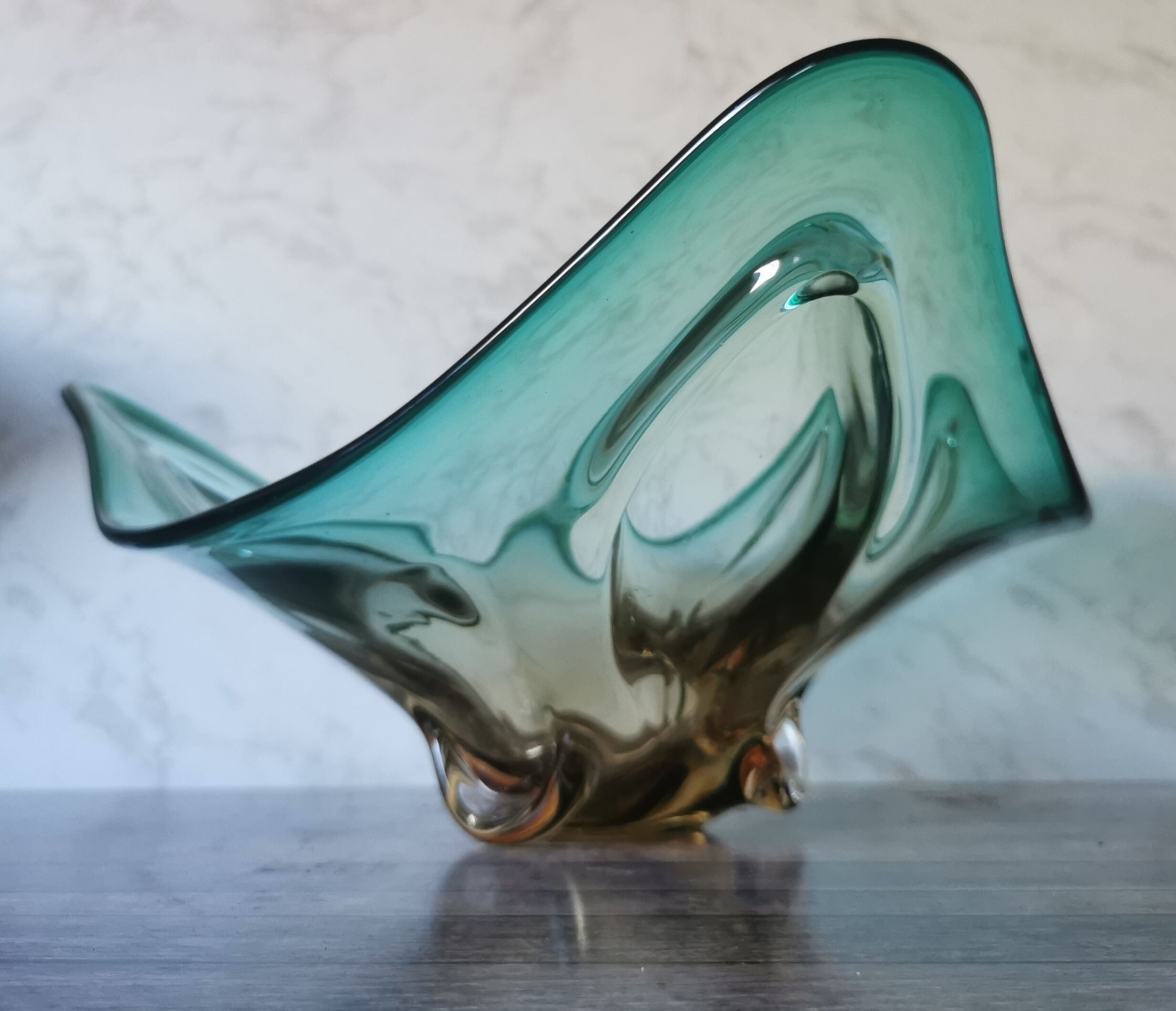 Large amber and green glass cup