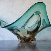 Large amber and green glass cup