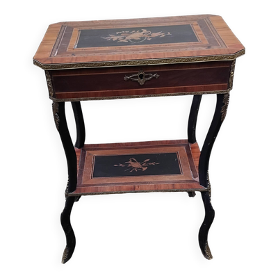 Travailleuse, coiffeuse en bois noirci et marqueterie, époque Napoléon III