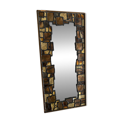 Miroir Brutaliste Design 70’s de Michèle Mahiet, 1976– émaux sur cuivr