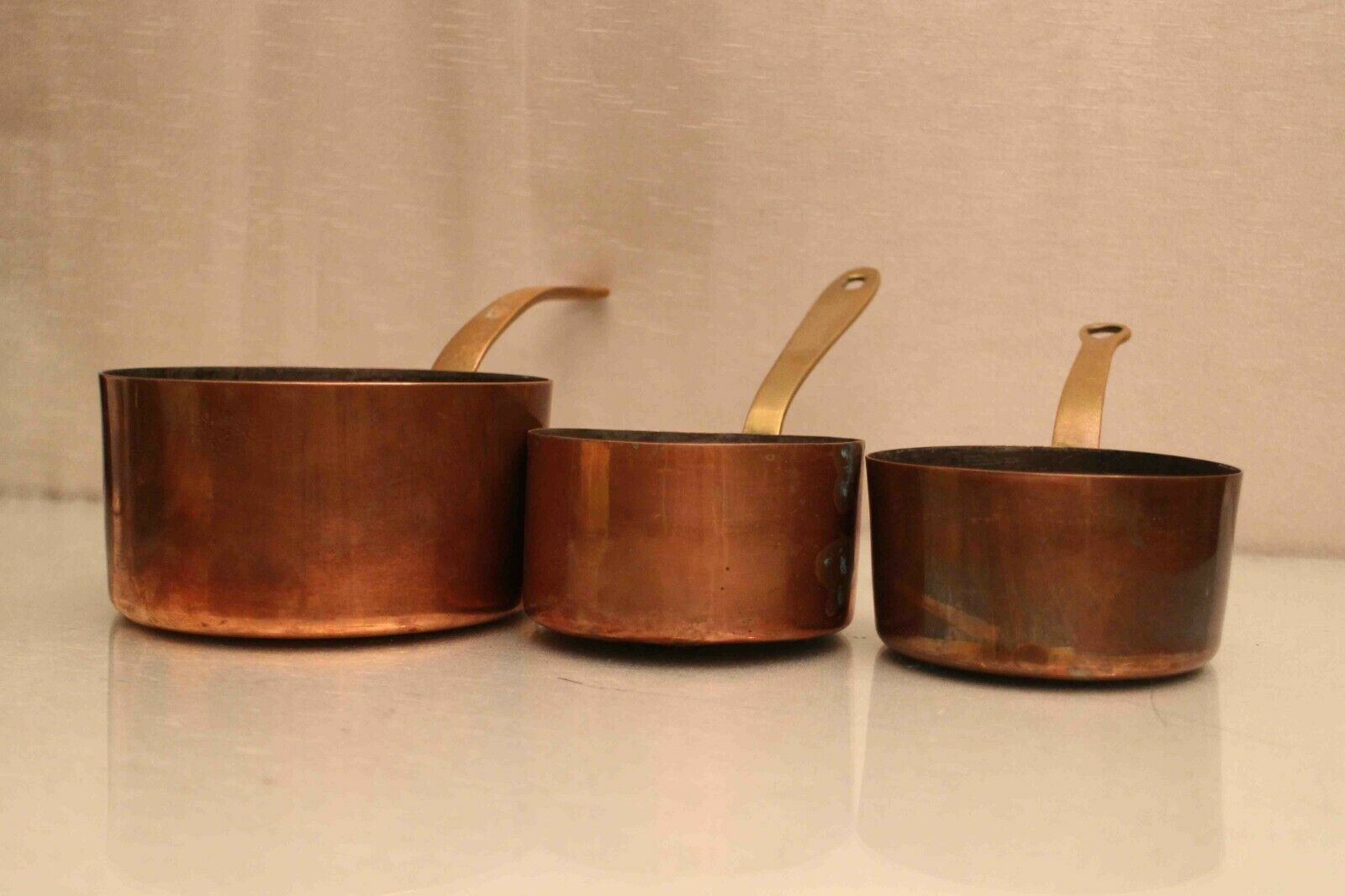 Lot of 3 copper pans No.10 and No.14