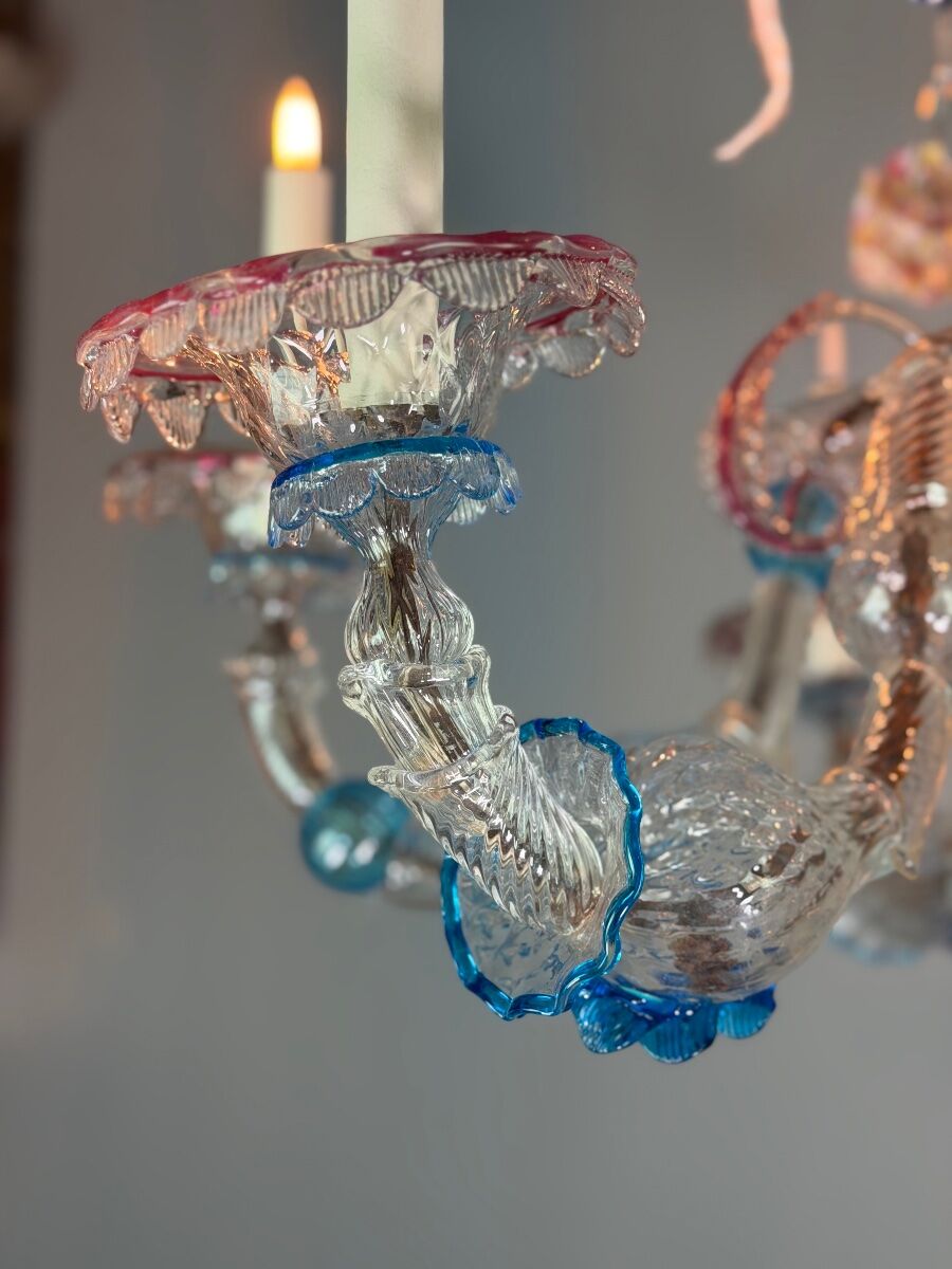Venetian Rezzonico chandelier in multicoloured Venetian glass circa 1900