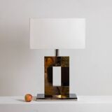 Geometric lamp in silver and gold metal. 1970s.
