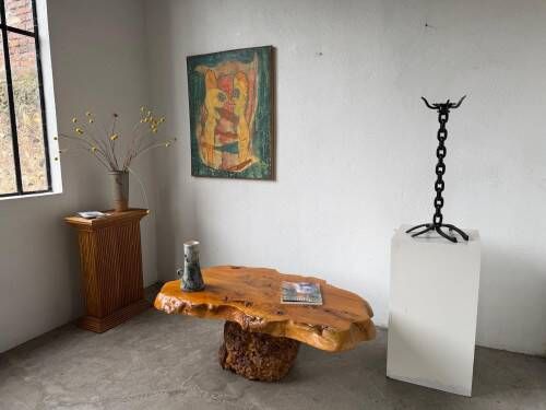Large wrought iron floor candlestick, folk art, around 1900