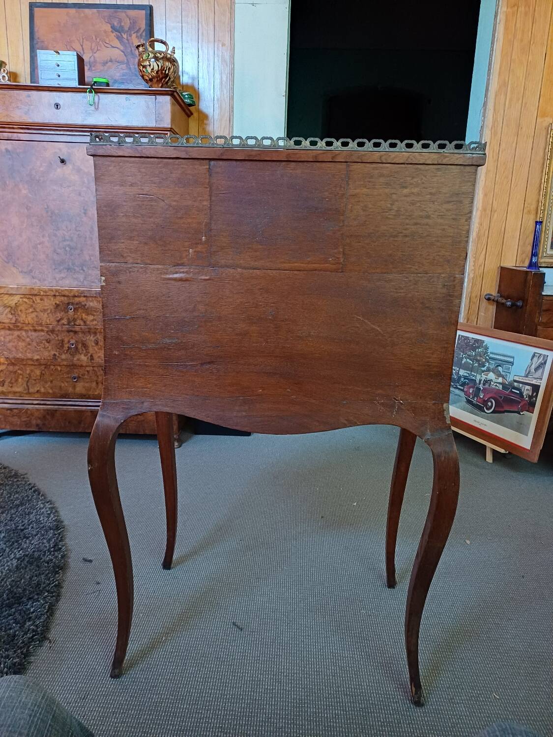 Brown mahogany secretary desk with marquetry