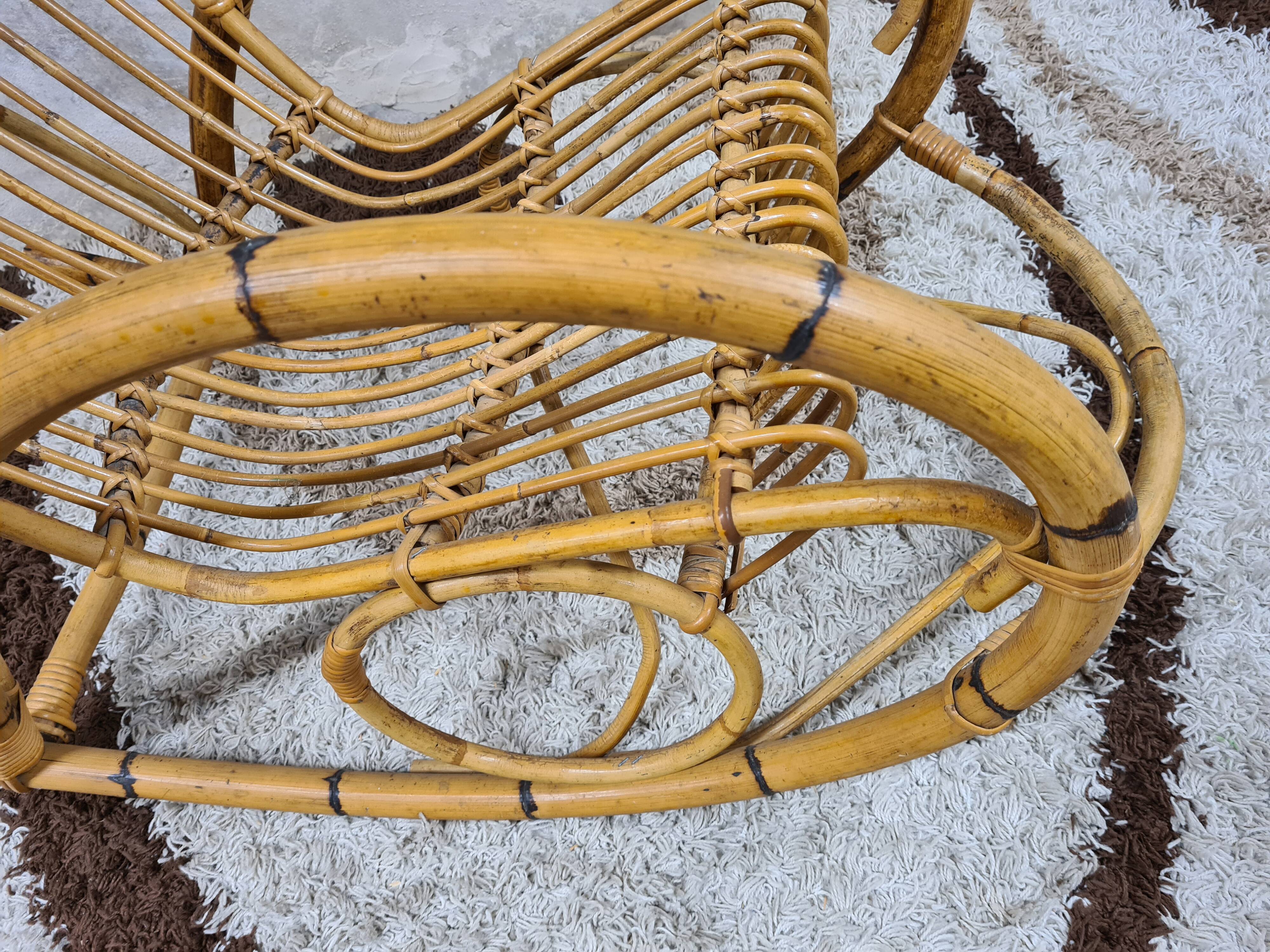 Rocking-chair rattan bamboo 60s