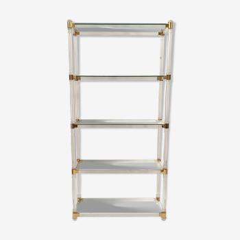 Ground cylindrical plexiglass shelf and brass ornaments