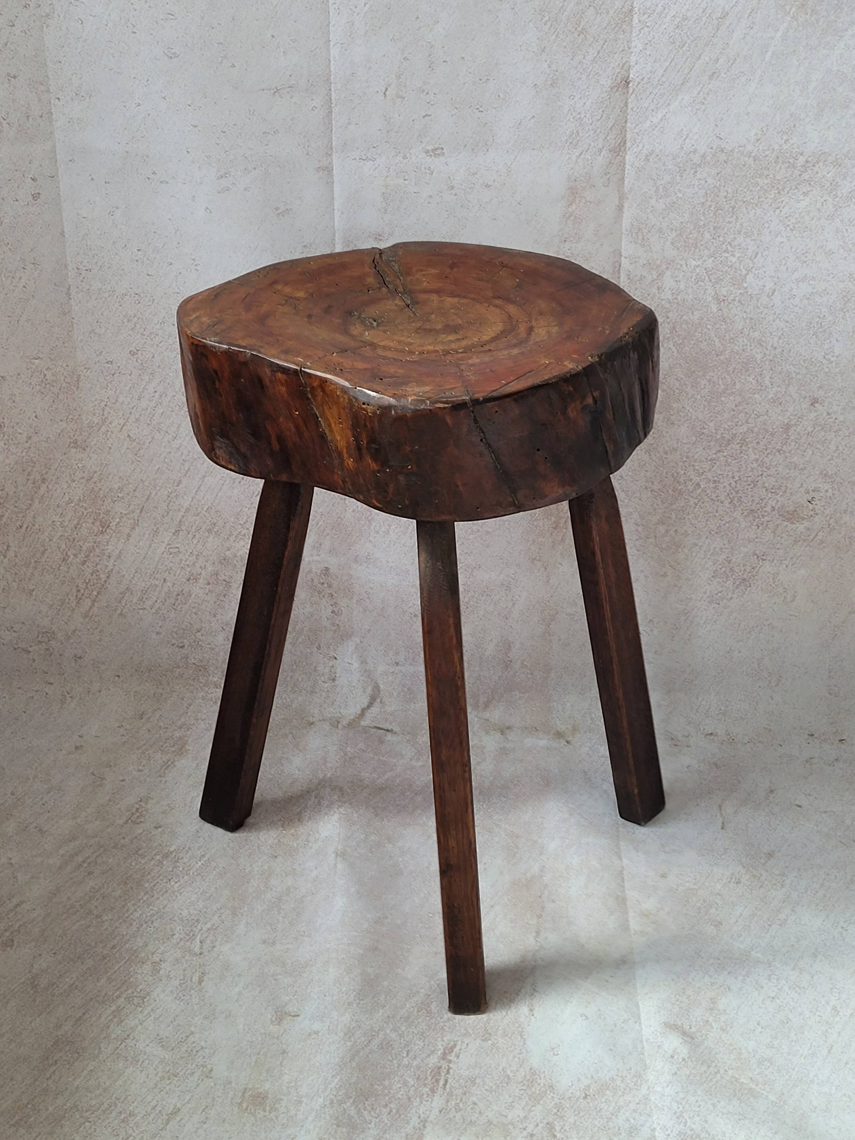 Wooden tripod stool wabi sabi trunk