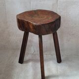 Wooden tripod stool wabi sabi trunk