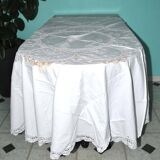 Vintage round tablecloth in embroidered and openwork cotton 160x160cm *M3*