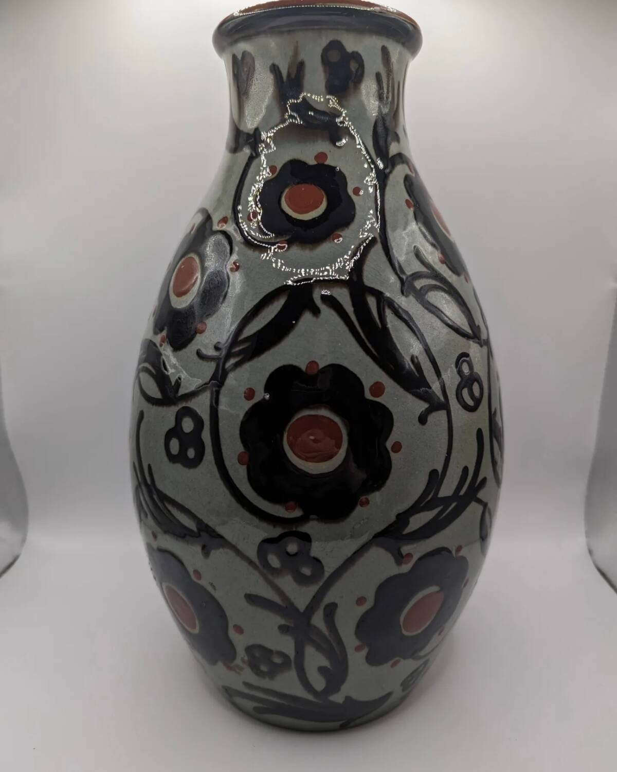 Vase ancien motif floral manufacture Karlsruhe Alfred Kusche