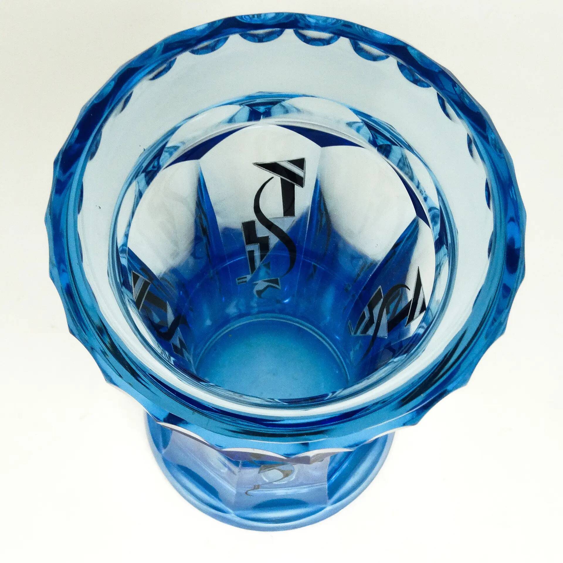 Art Deco vase, blue crystal, designed by K. Palda, Czechoslovakia, 1930s
