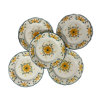 Set of 5 flat plates "Charolle" manufacture of Digoin and Sarreguemines