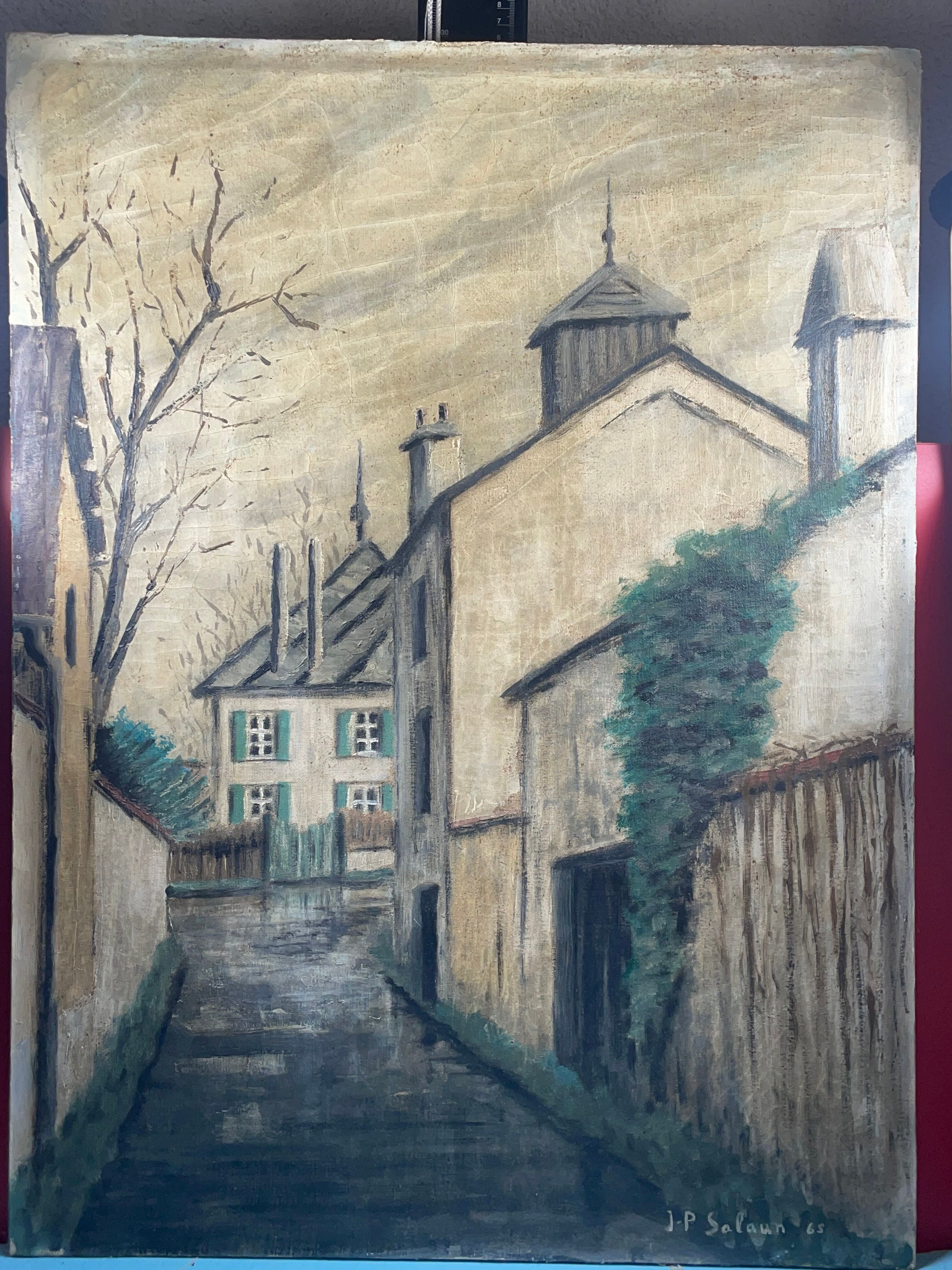 Painting without frame Oil on canvas Signed JP Salaun 65 village alley