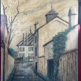 Painting without frame Oil on canvas Signed JP Salaun 65 village alley