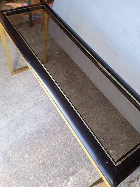 Designer console in gilded brass and glass, 1970s