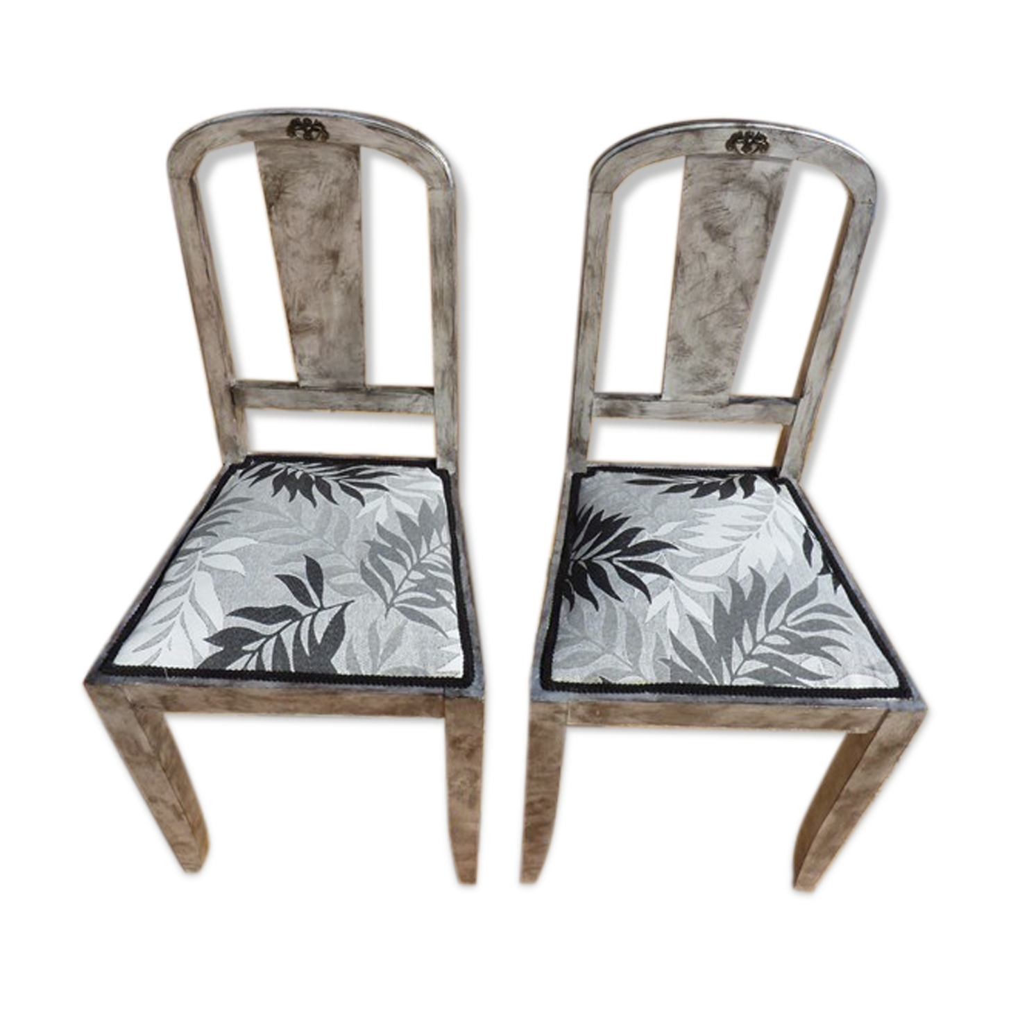 Set of 2 chic chairs with top fabrics patterned wooden leaf quality